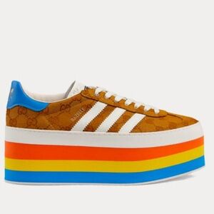 Gucci x Adidas Rainbow Gazelle Peggy Platforms Sneakers